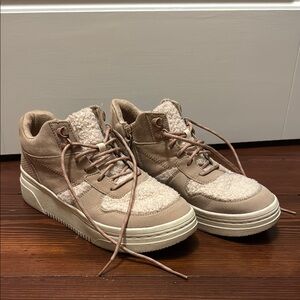 Tan High-Top Sneakers with Cream Accents